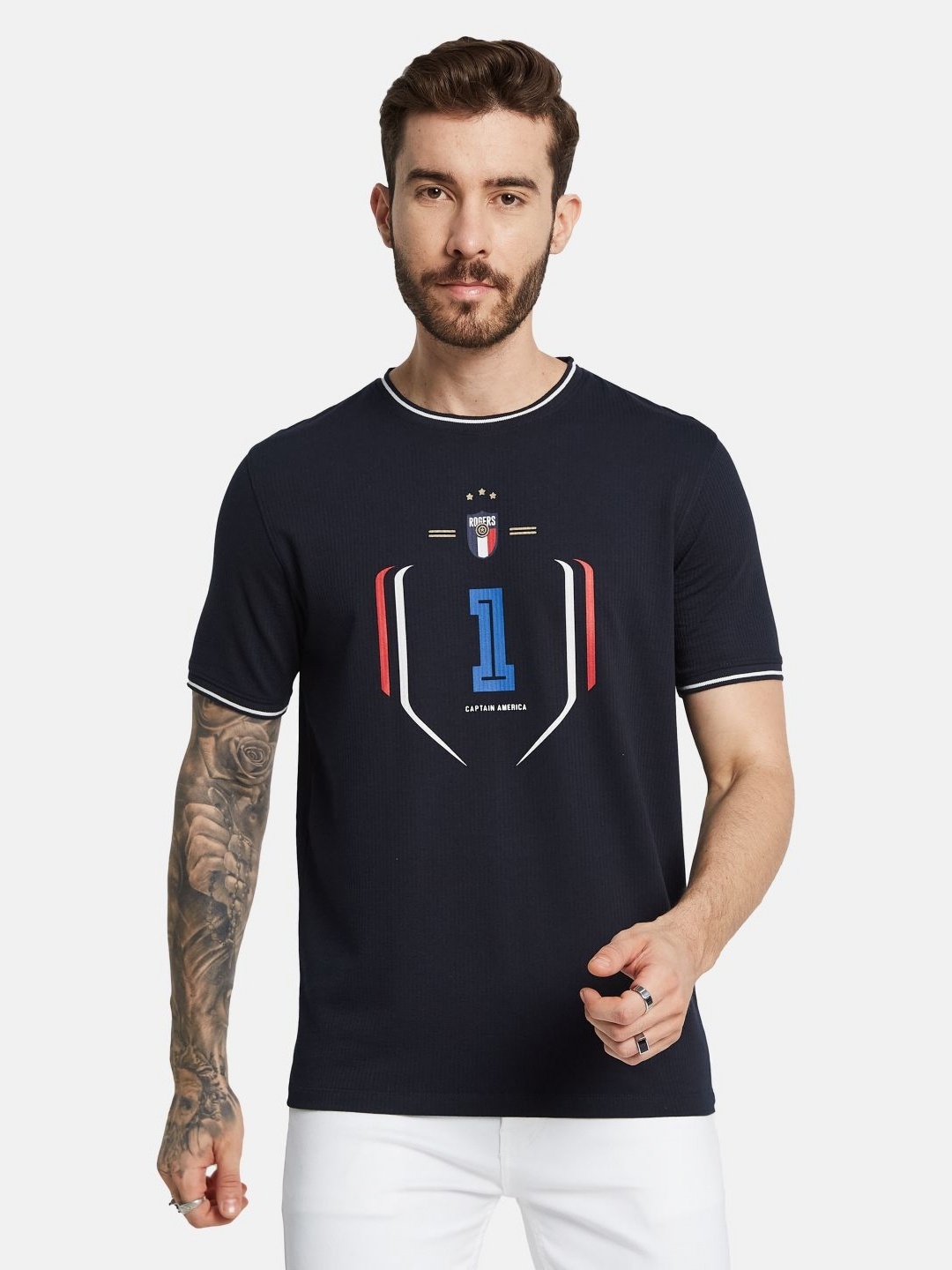 

Octave Men Graphic Printed Round neck T-shirt, Navy blue