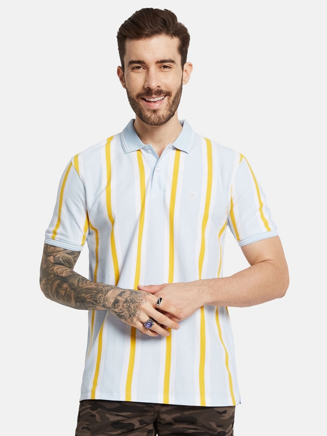 

Octave Men Striped Polo Collar T-shirt, Sea green
