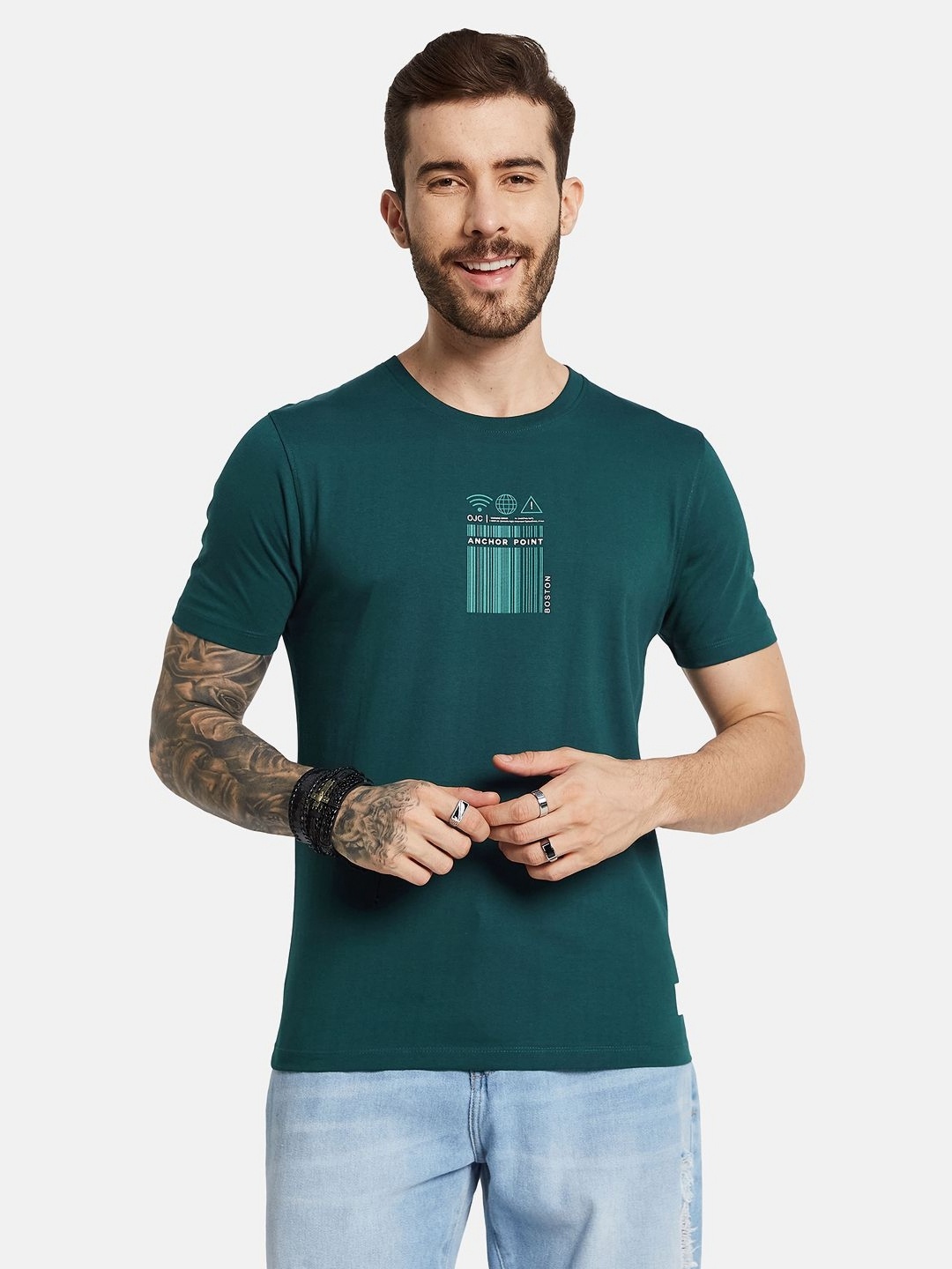 

Octave Men Typography Printed Round Neck T-shirt, Green