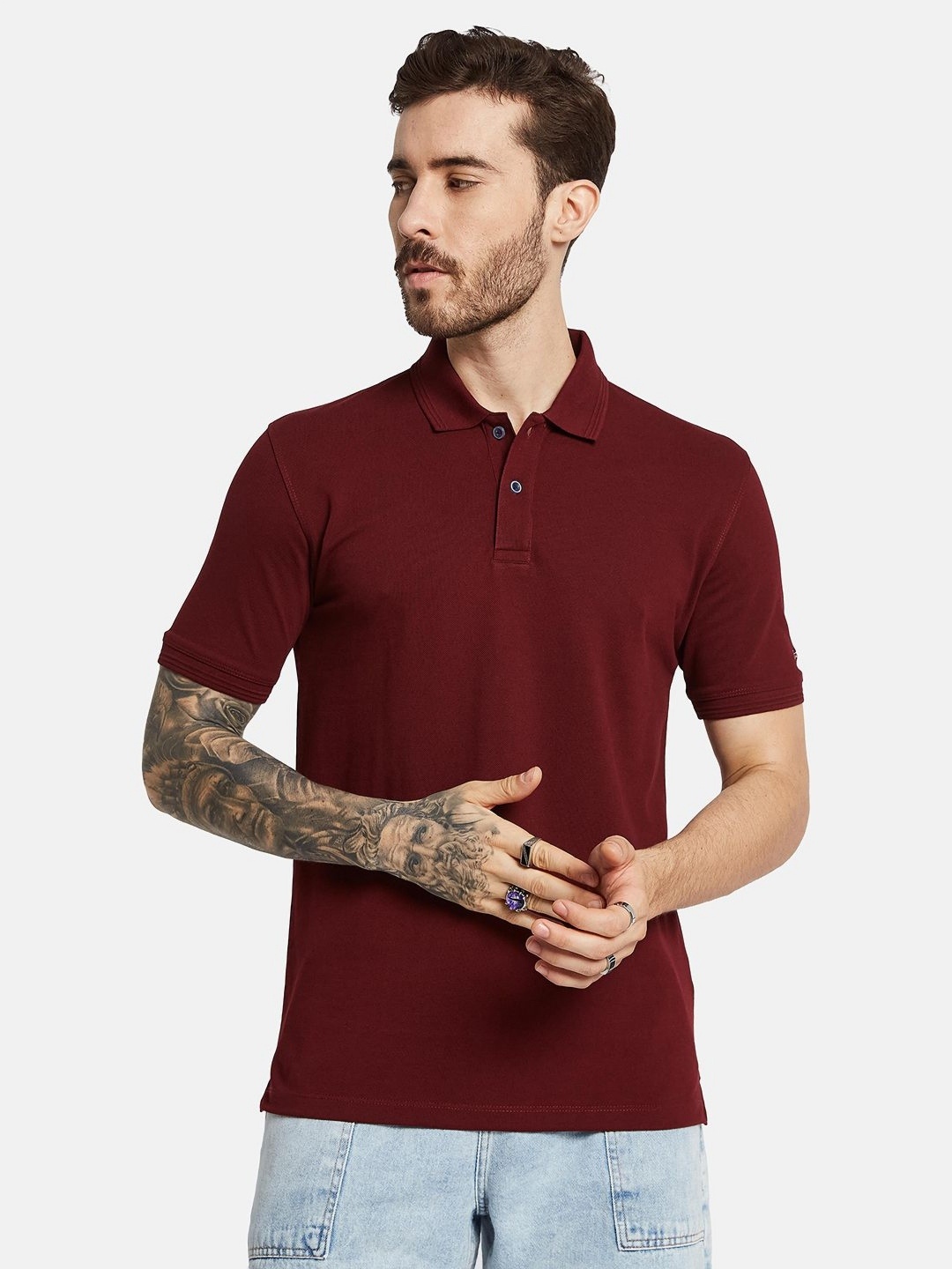 

Octave Men Solid Polo Collar T-shirt, Maroon