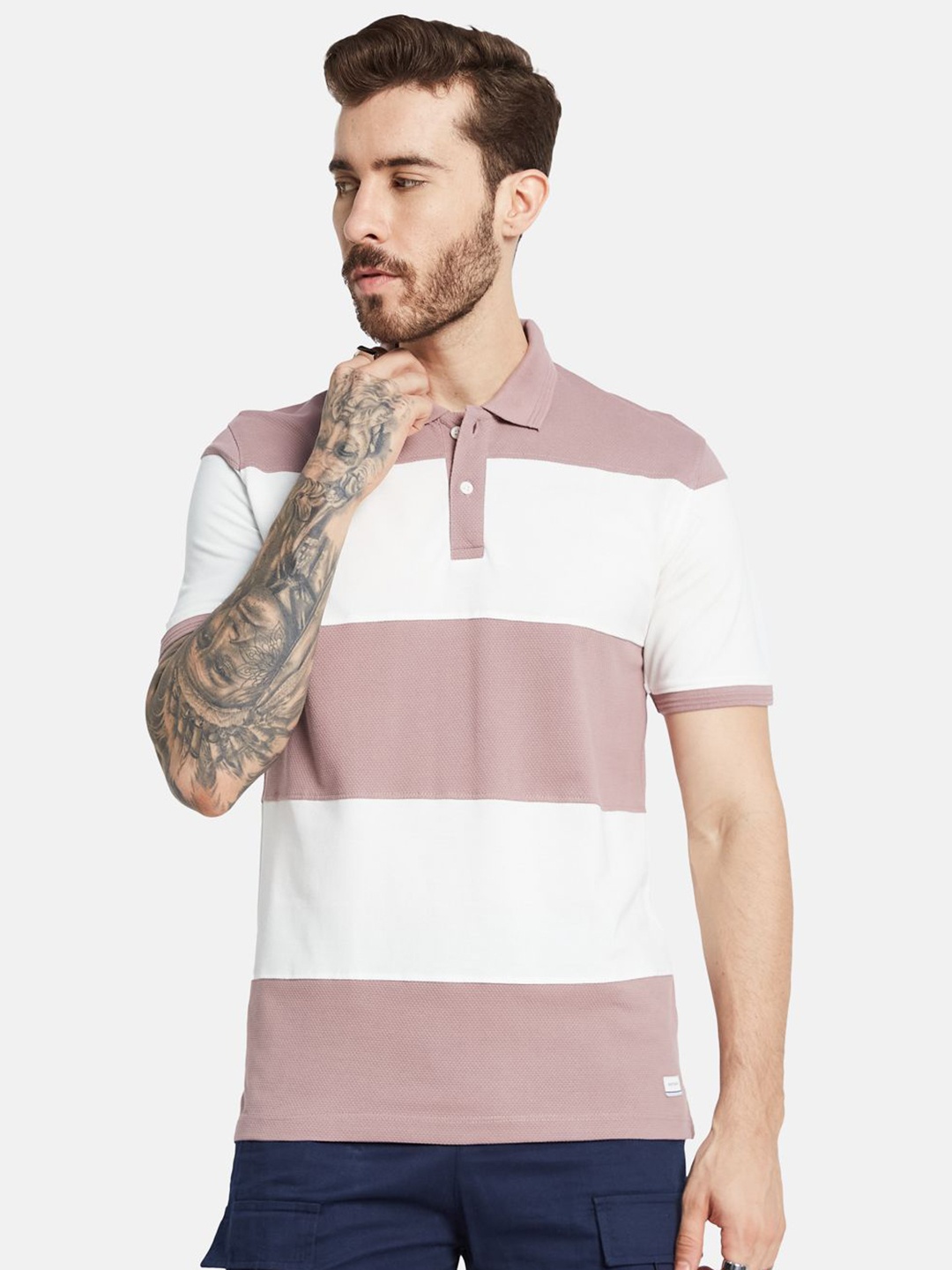 

Octave Men Colourblocked Polo Collar T-shirt, Purple