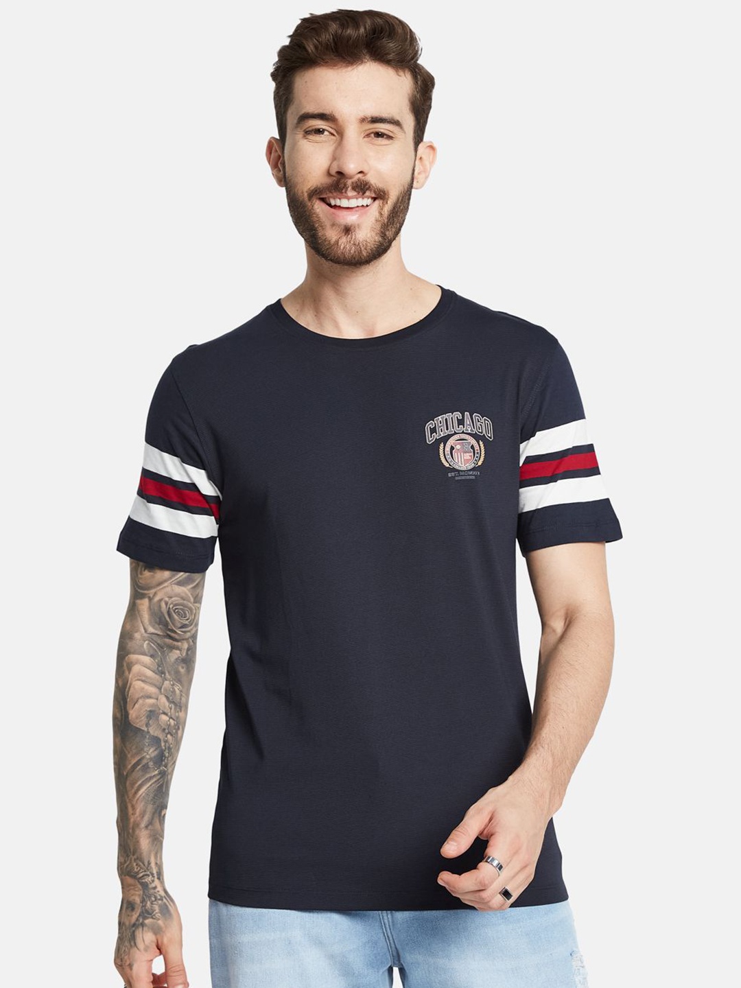 

Octave Men Solid Round Neck T-shirt, Navy blue