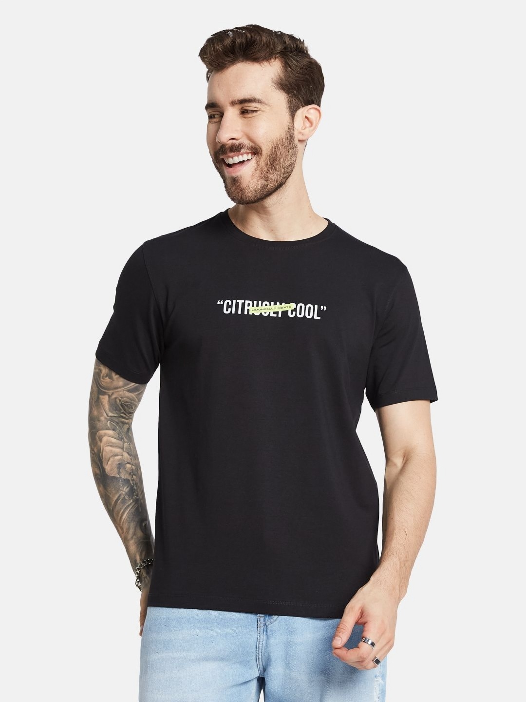 

Octave Men Typography Printed Round Neck T-shirt, Black