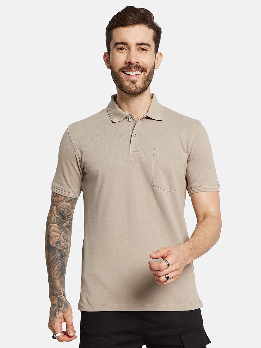 

Octave Men Solid Polo Collar Pocket T-shirt, Brown