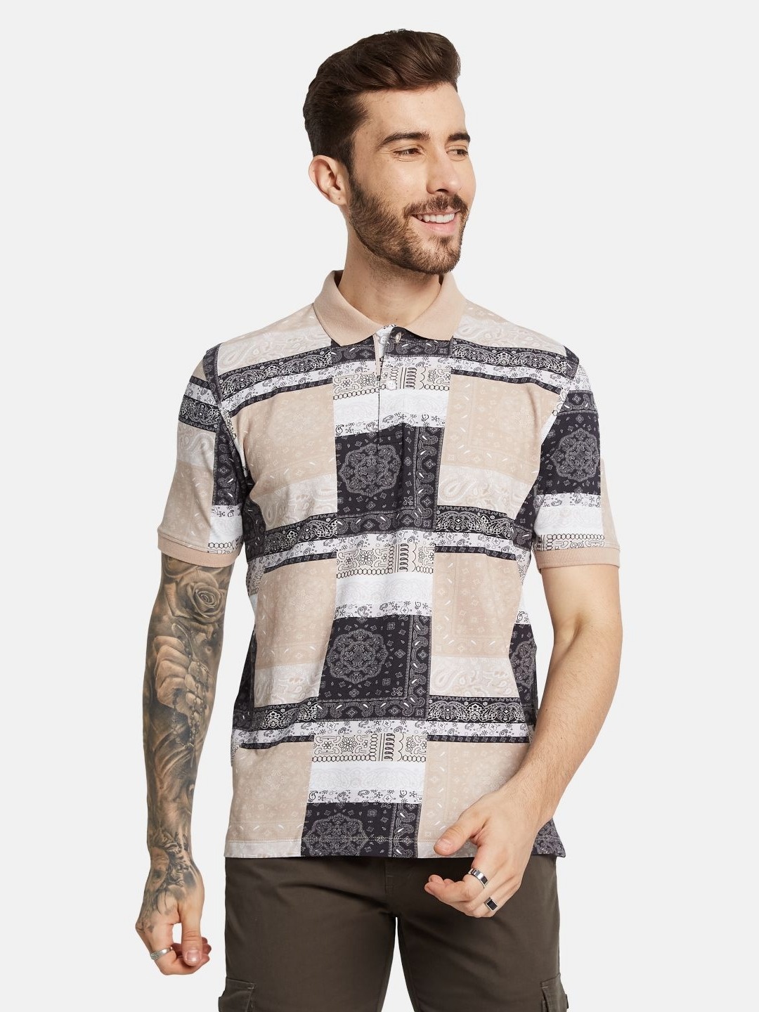 

Octave Men Ethnic Printed Polo Collar T-shirt, Grey