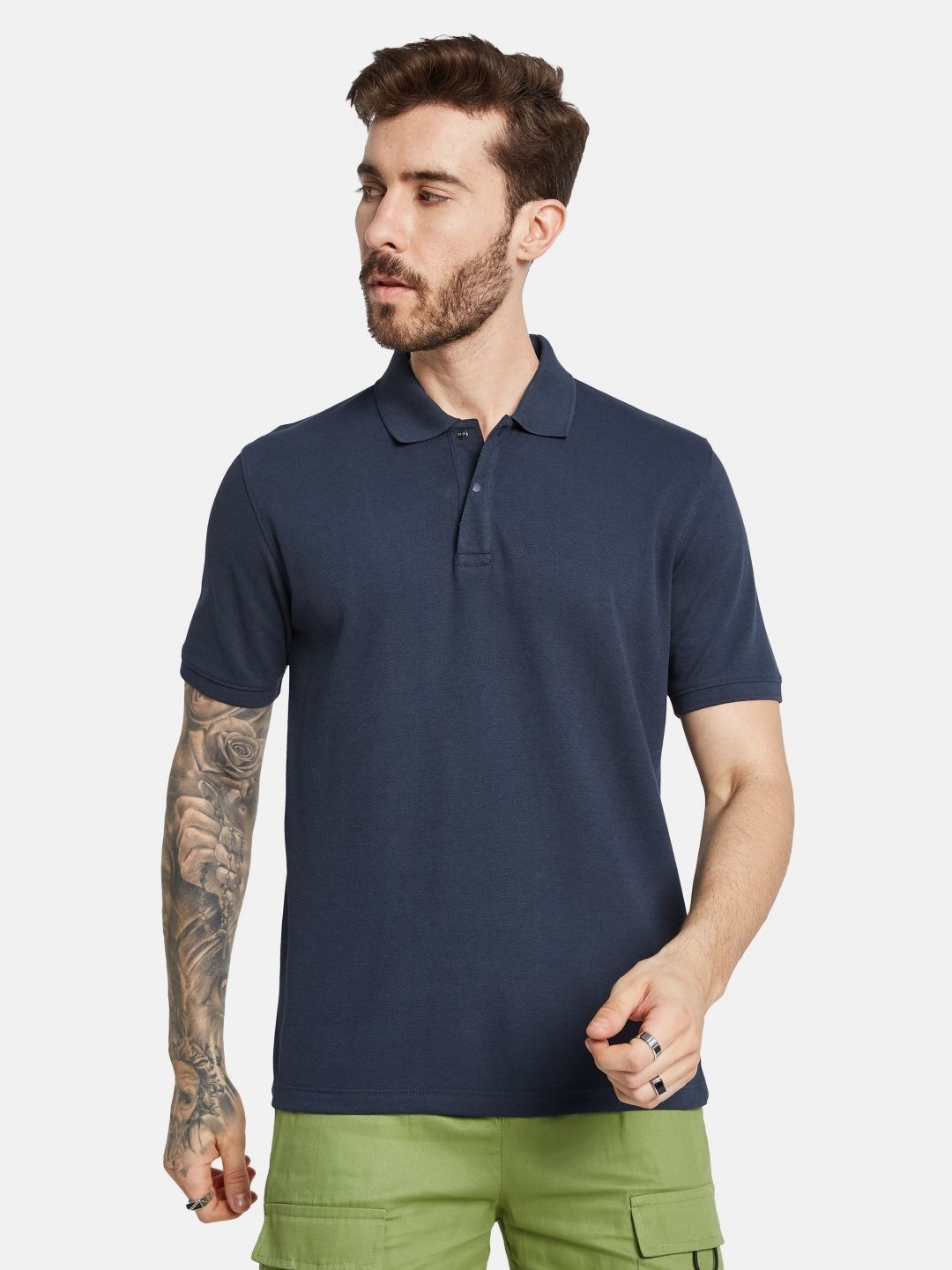 

Octave Men Solid Polo Collar T-shirt, Navy blue