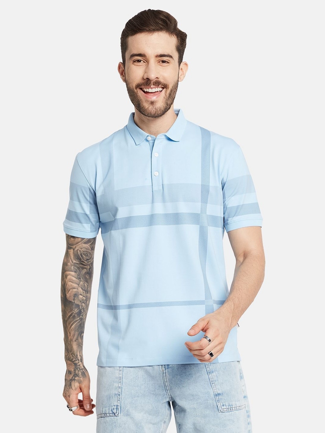 

Octave Men Striped Polo Collar T-shirt, Blue