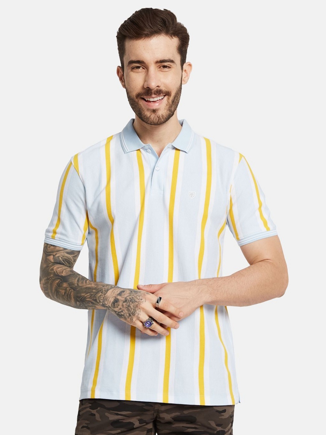 

Octave Men Striped Polo Collar T-shirt, Blue