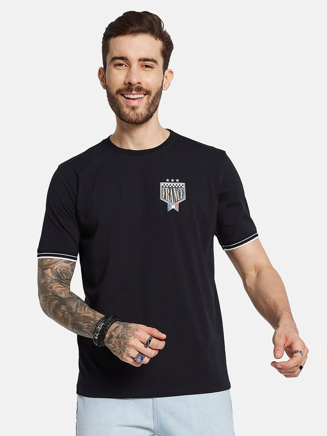 

Octave Men Solid Round Neck T-shirt, Navy blue
