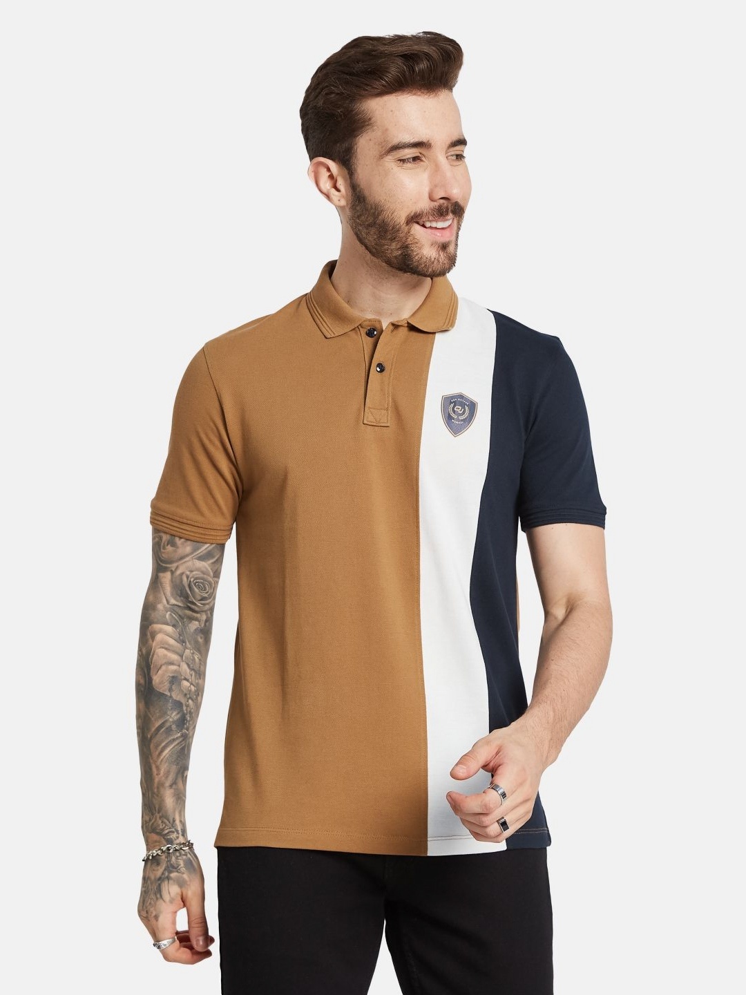 

Octave Men Colourblocked Polo Collar T-shirt, Brown