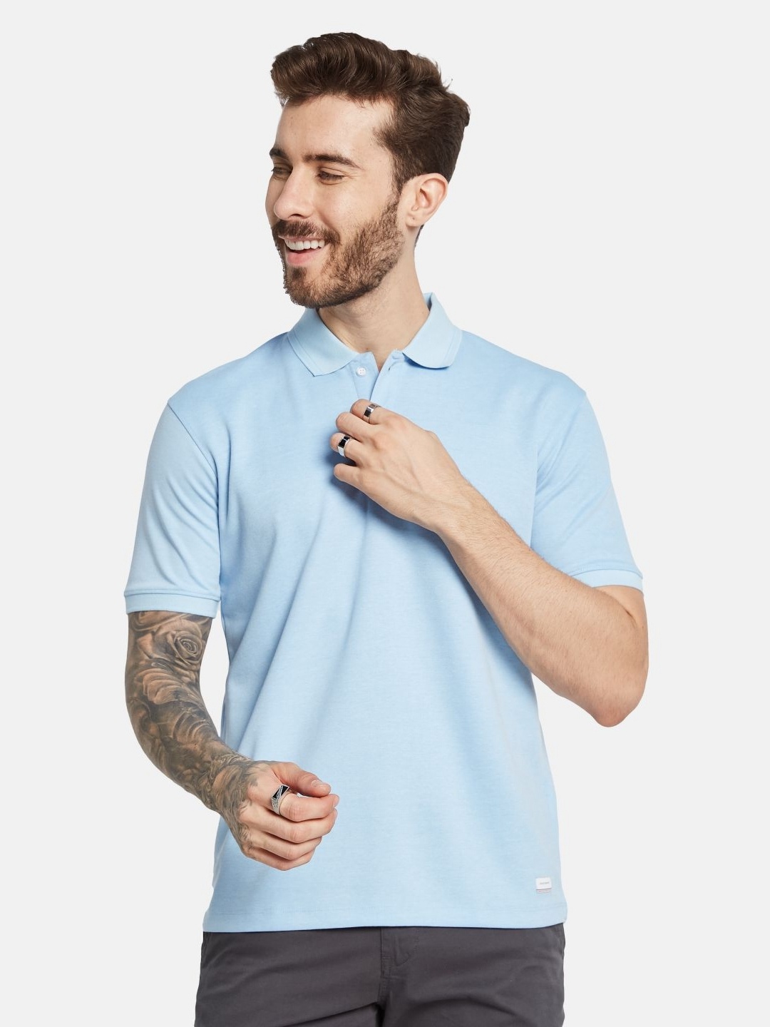 

Octave Men Solid Polo Collar T-shirt, Blue