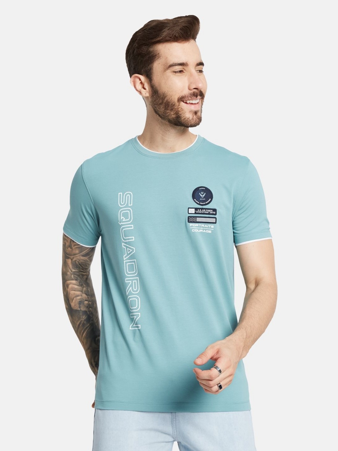 Octave Men Typography Printed Round Neck T-shirt, Blue
