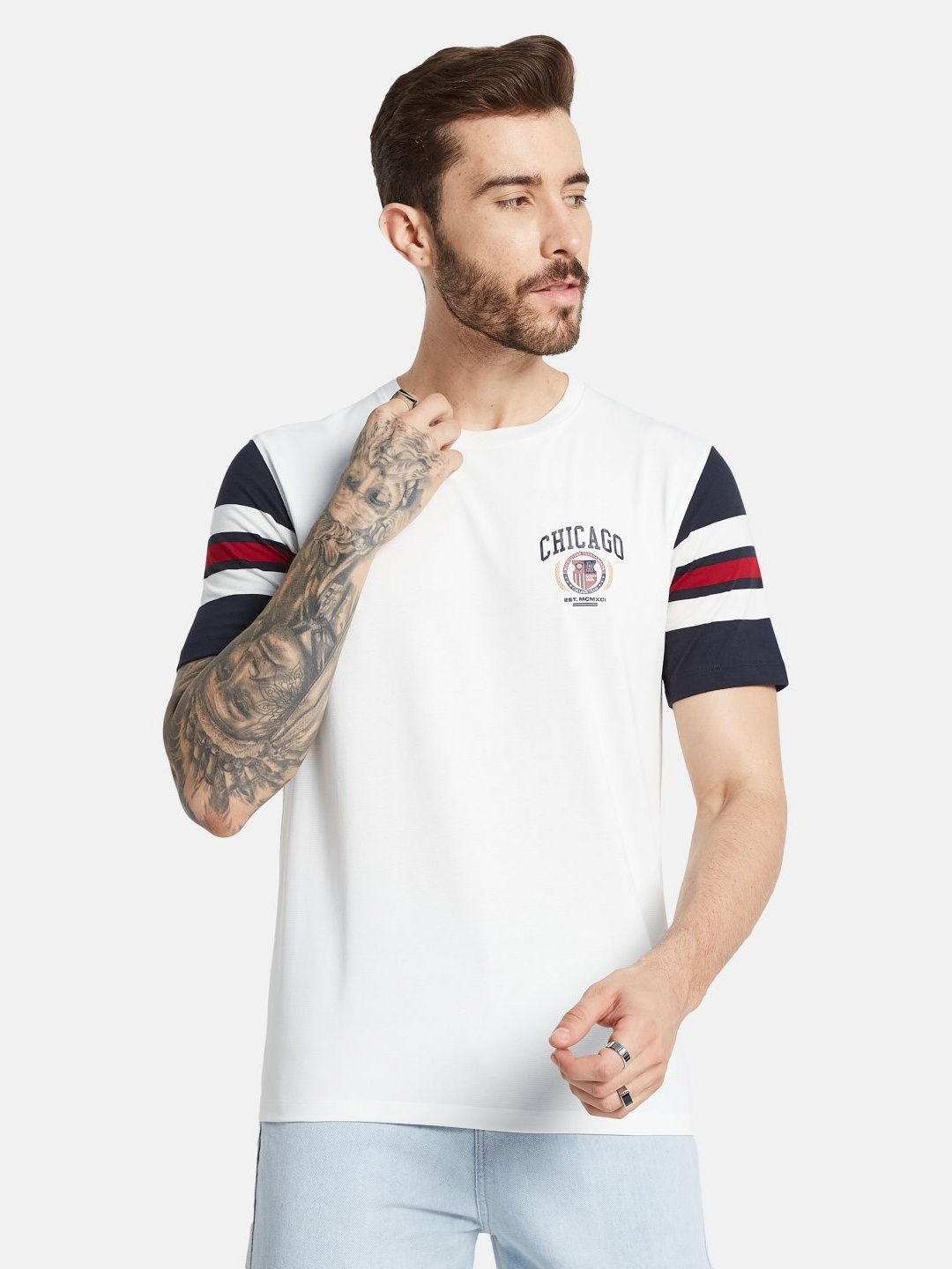 Octave Men Typography Printed Round Neck T-shirt, Off white