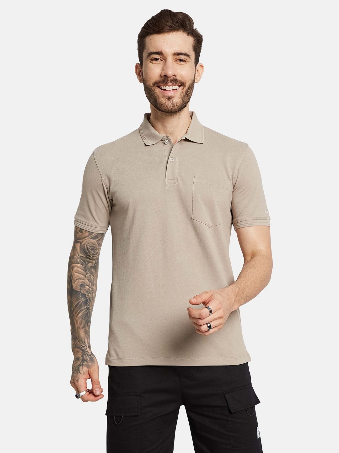 

Octave Men Solid Polo Collar Pocket T-shirt, Brown