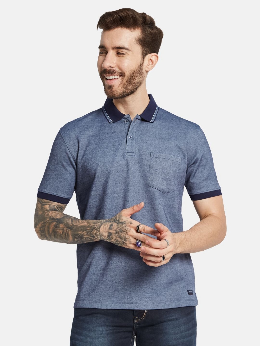 

Octave Men Solid Polo Collar Pocket T-shirt, Navy blue