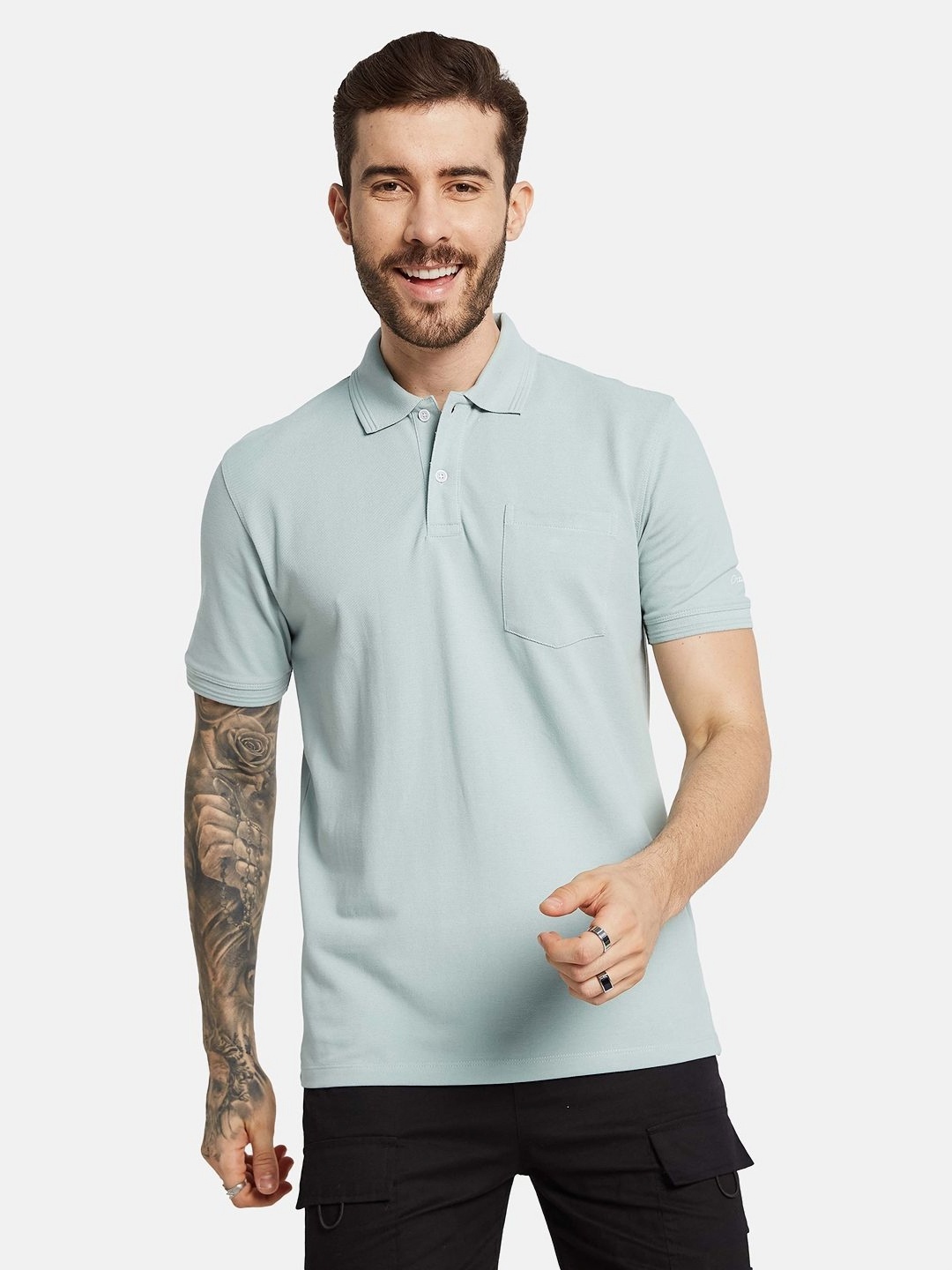 

Octave Men Solid Polo Collar Pocket T-shirt, Sea green