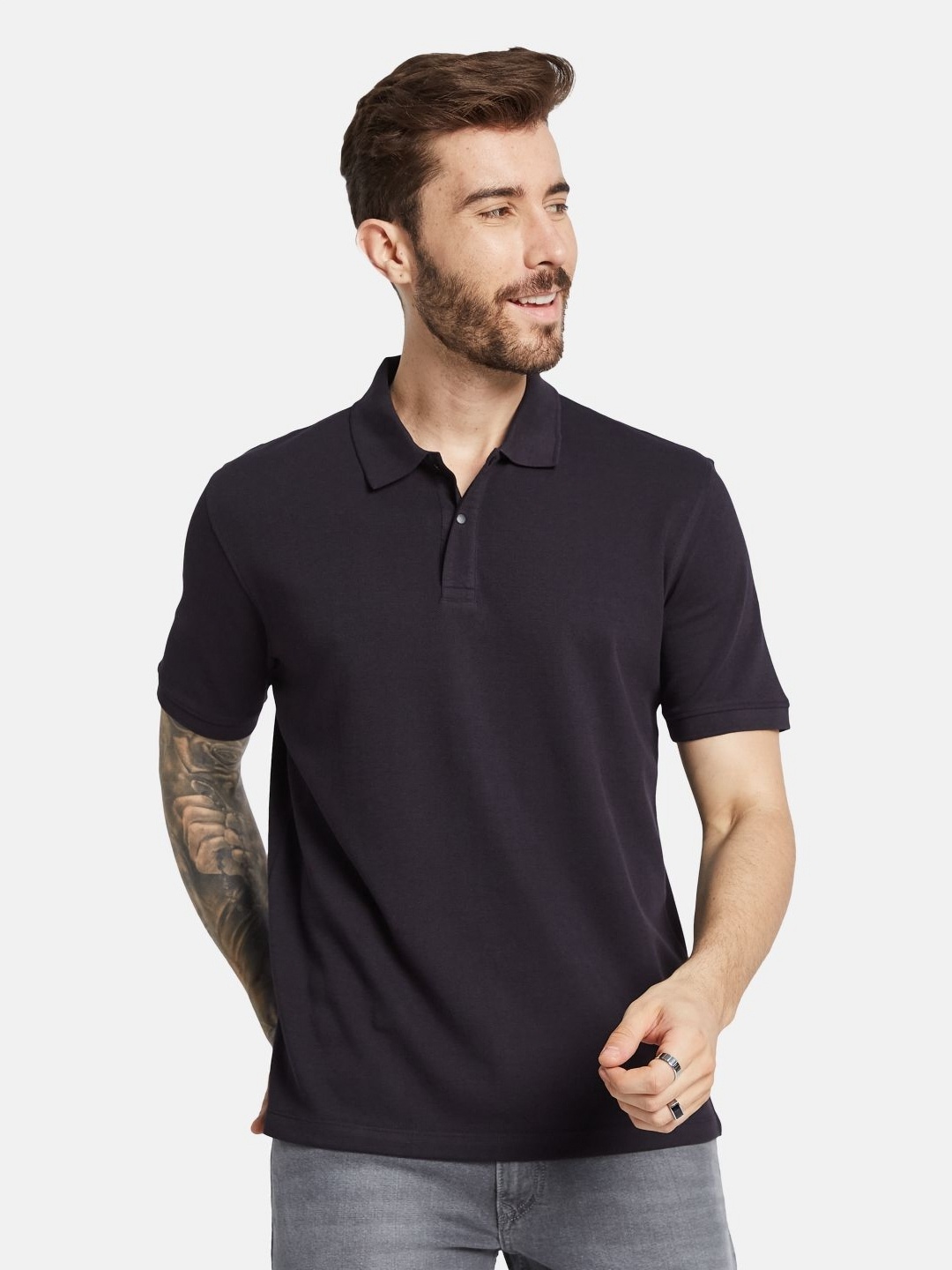 

Octave Men Solid Polo Collar T-shirt, Black