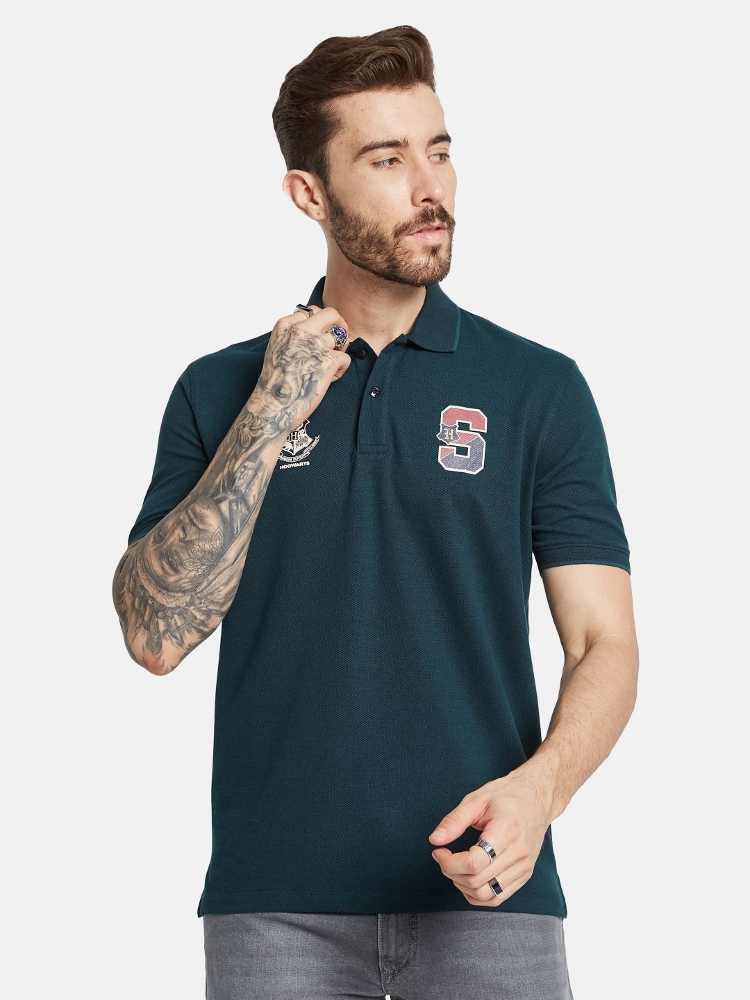 

Octave Men Solid Polo Collar T-shirt, Teal