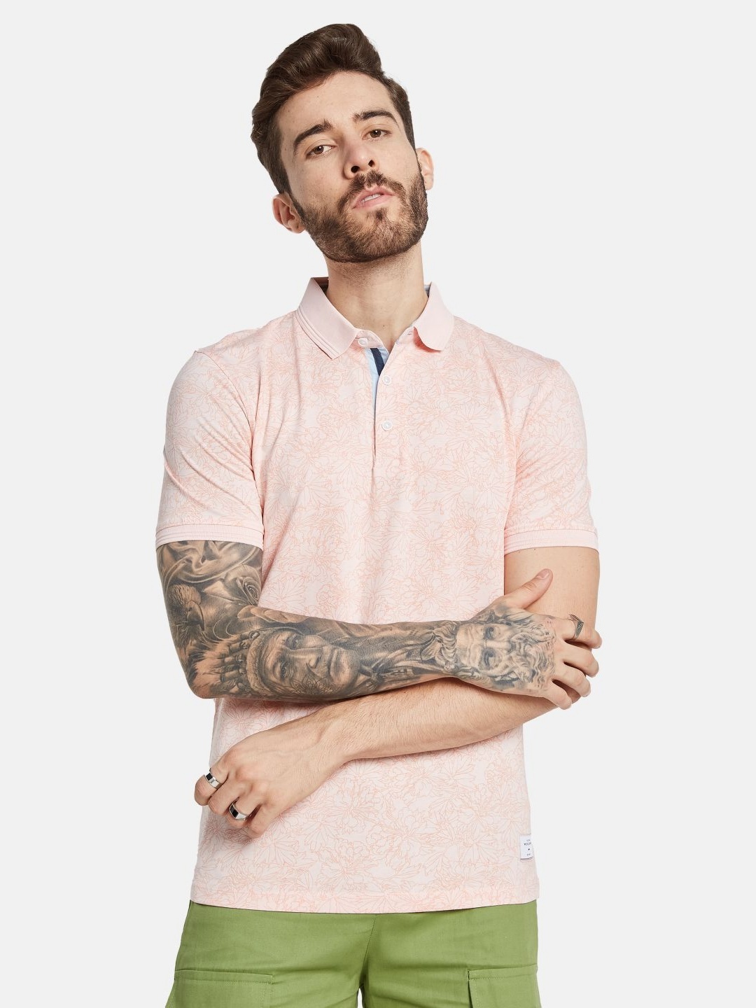 

Octave Men Floral Printed Polo Collar T-shirt, Pink