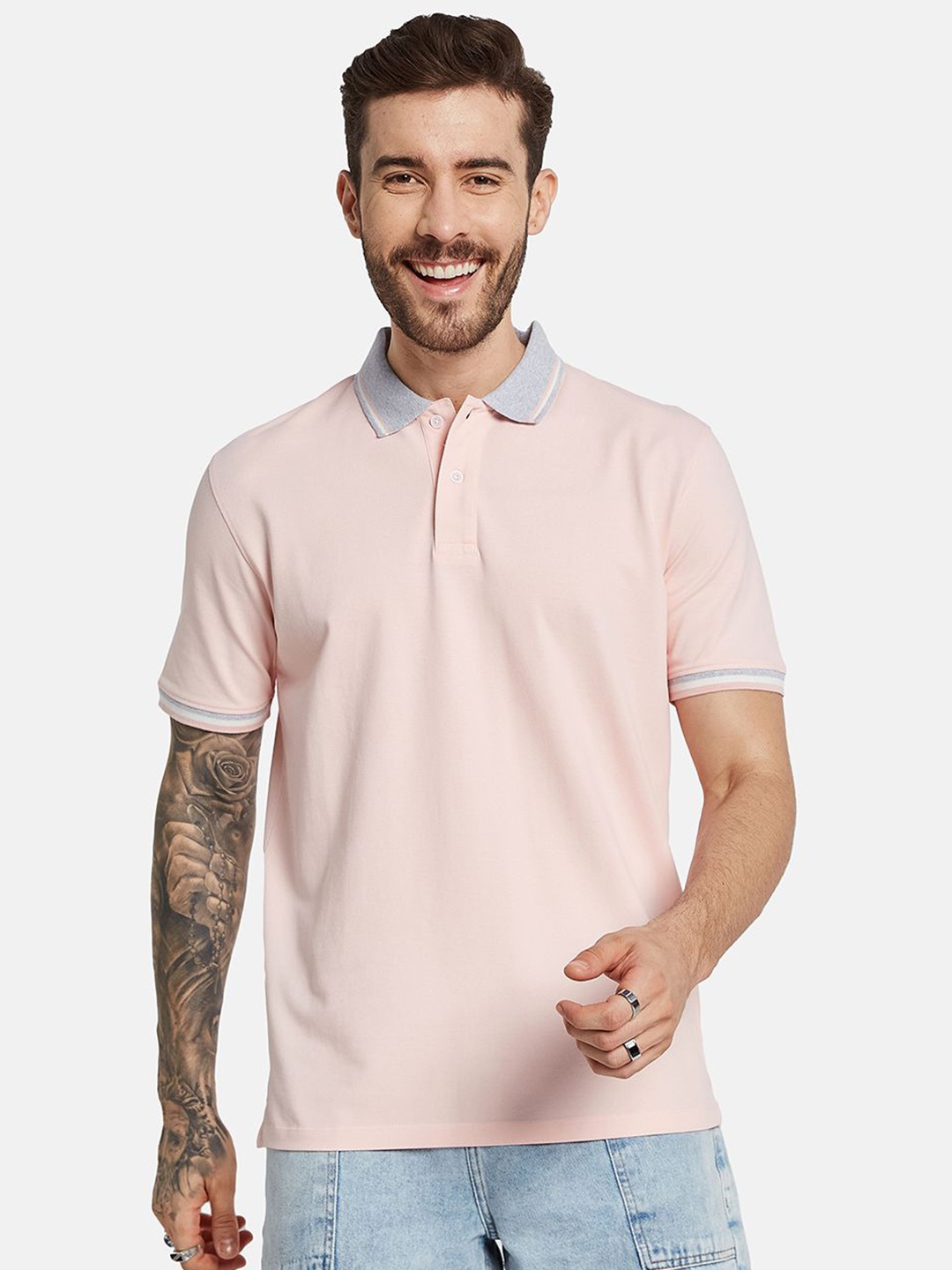 

Octave Men Solid Polo Collar T-shirt, Pink