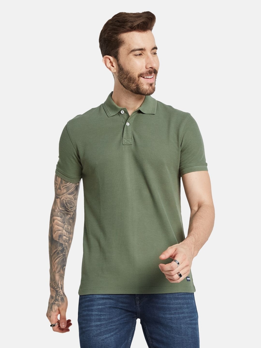 

Octave Men Solid Polo Collar T-shirt, Olive