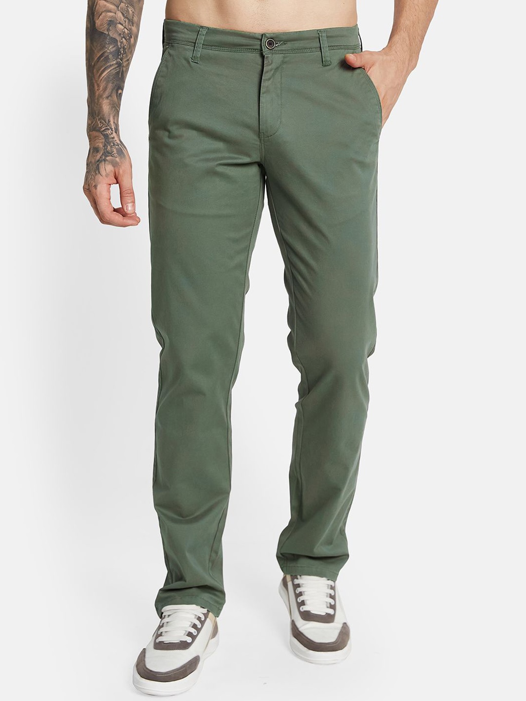 

Octave Men Low-Rise Trousers, Olive