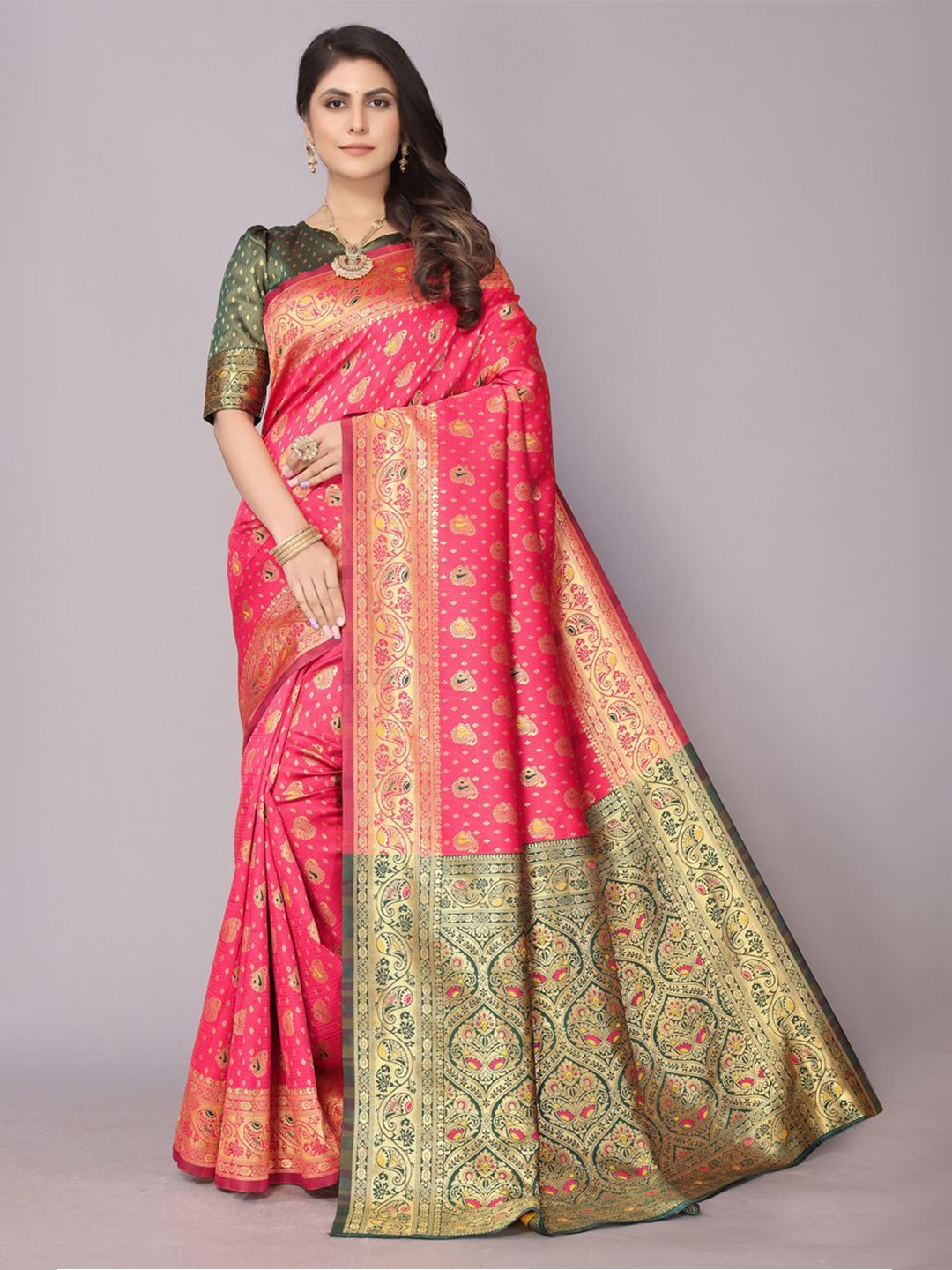 

PERFECT WEAR Ethnic Motif Zari Woven Patola Saree, Pink