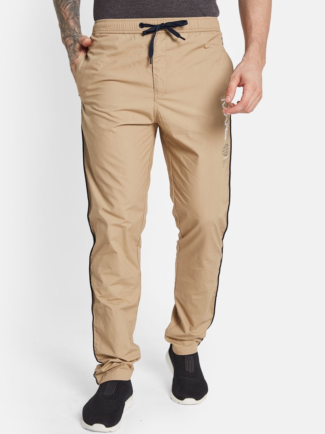 

Octave Men Solid Cotton Mid Rise Regular Track Pants, Khaki