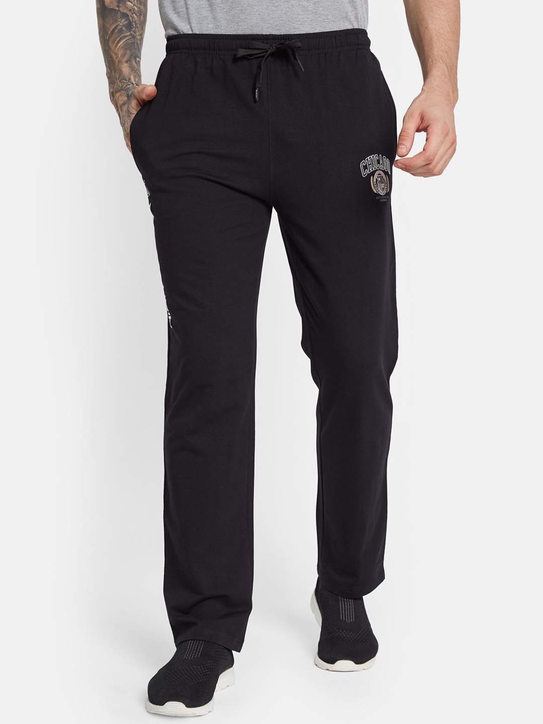 

Octave Men Printed Cotton Regular Fit Track Pants, Black