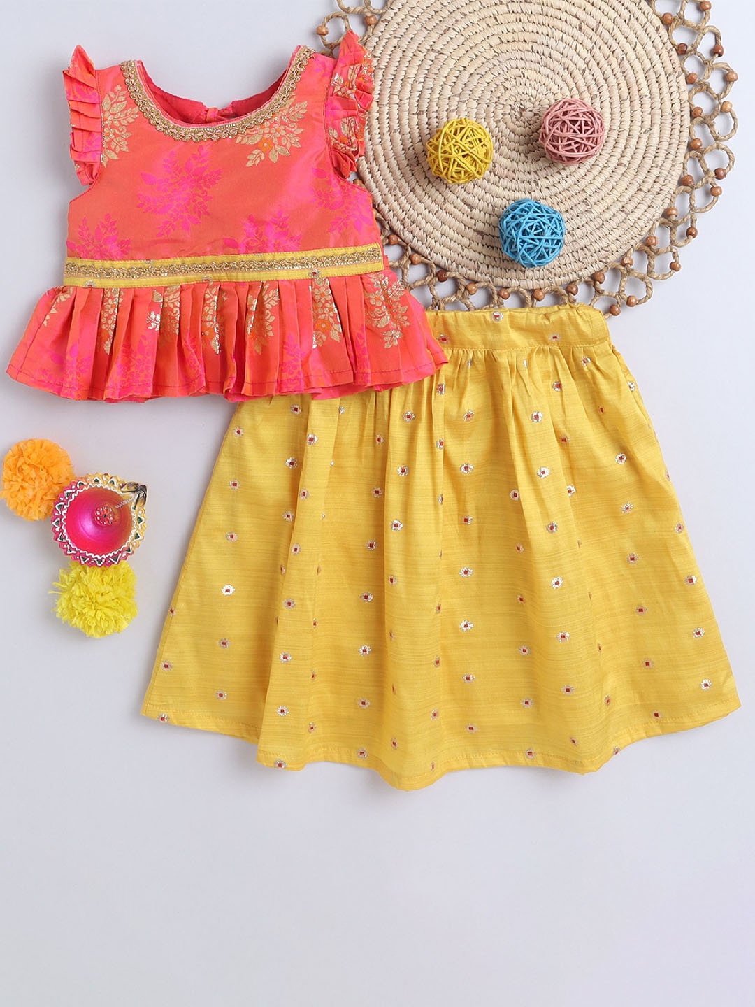 

MANY FROCKS & Girls Embroidered Ready to Wear Lehenga Choli, Yellow