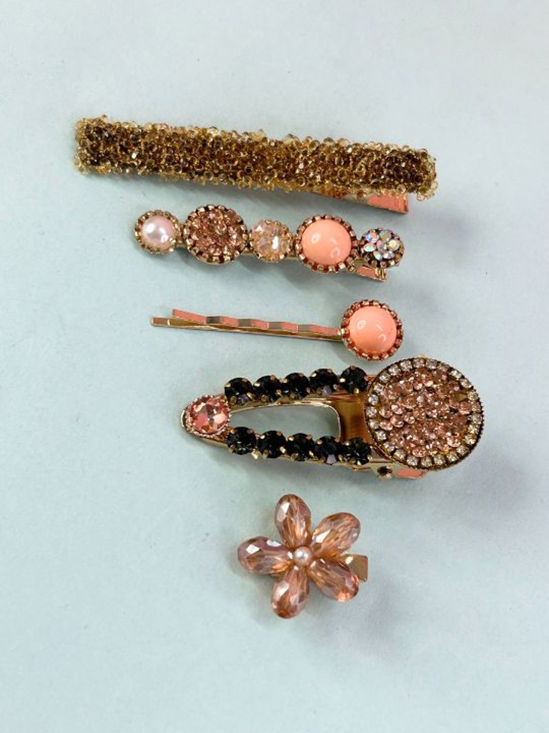 

LAIDA Women Set of 5 Embellished Alligator Hair Clip, Gold