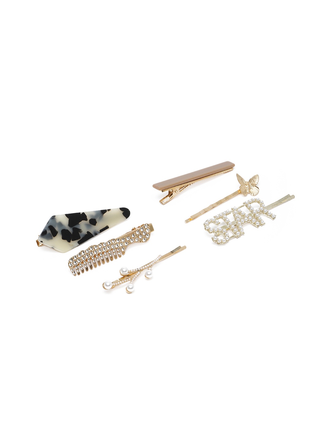 

LAIDA Women Set of 6 Embellished Alligator Hair Clip, Gold