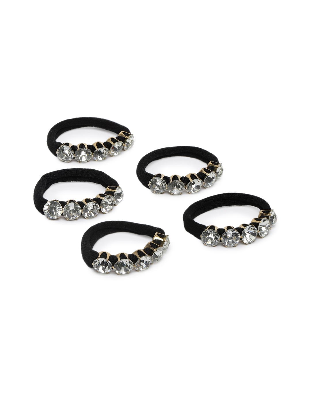 

LAIDA Women Set of 5 Rhinestone Embellished Ponytail Holders, Black