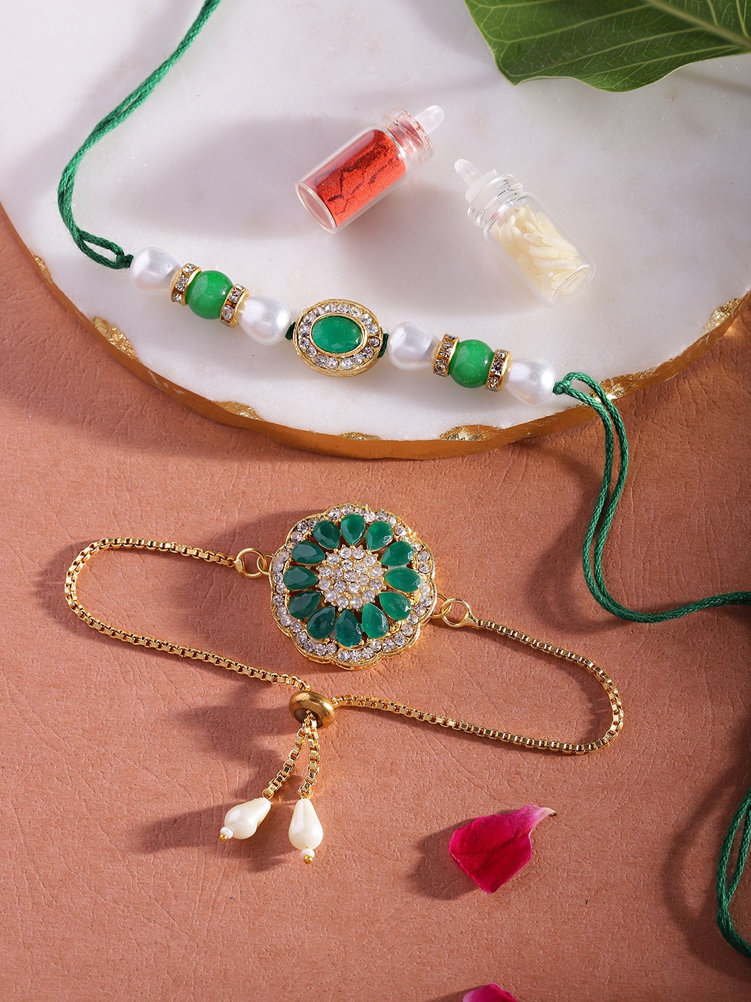 

House of Pataudi Kundan Bhaiya Bhabhi Rakhi Gift Set, Green