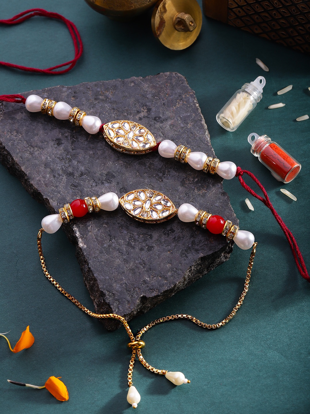 

House of Pataudi Kundan Bhaiya Bhabhi Rakhi Gift Set, Gold