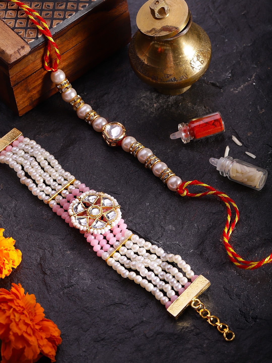 

House of Pataudi Kundan Bhaiya Bhabhi Rakhi Gift Set, Pink