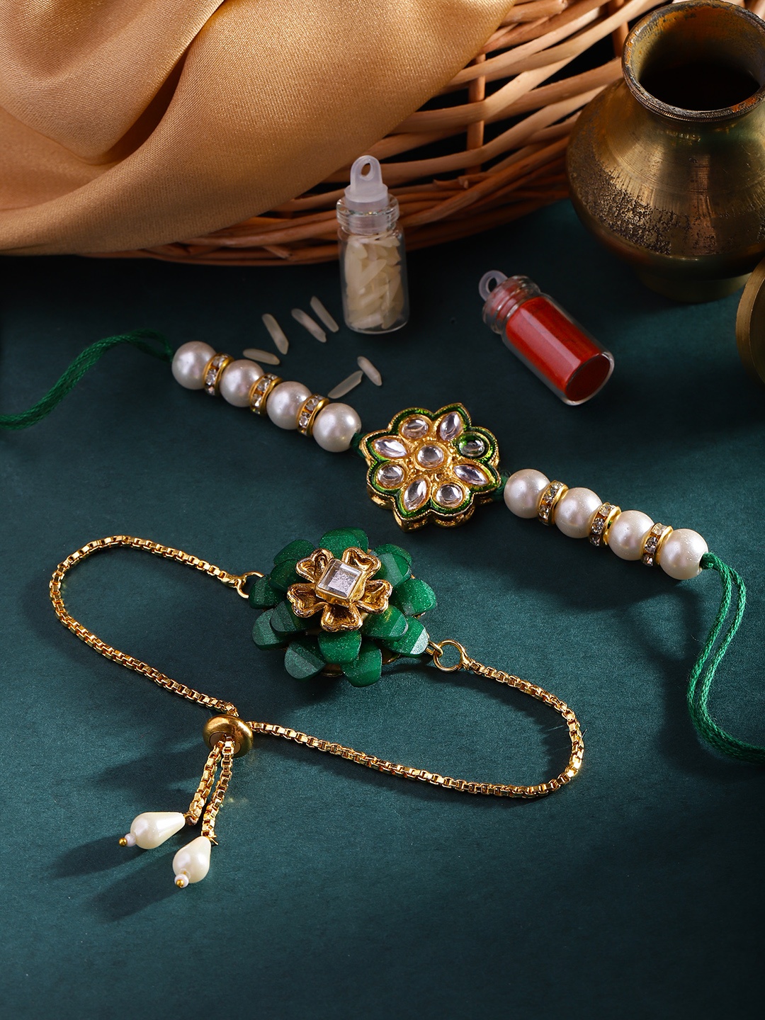 

House of Pataudi Kundan Bhaiya Bhabhi Rakhi Gift Set, Green