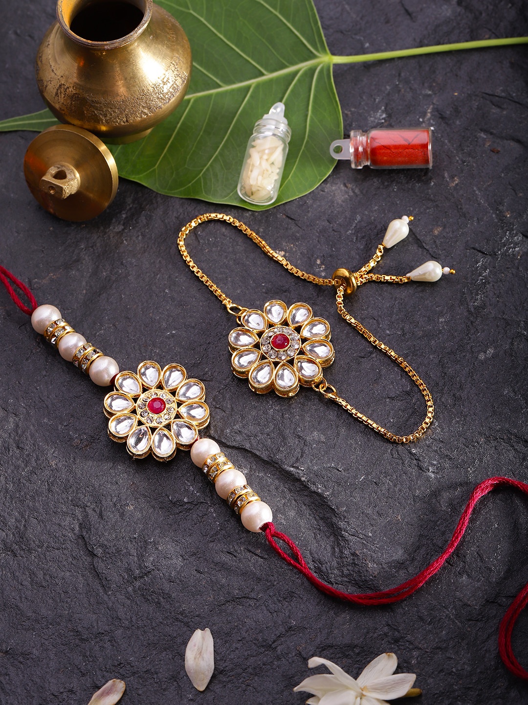 

House of Pataudi Kundan Bhaiya Bhabhi Rakhi Gift Set, Maroon