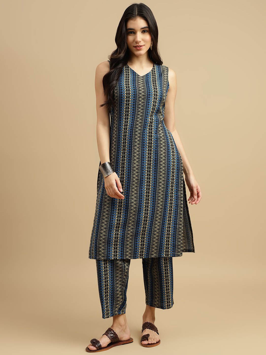 

BAESD Printed Sleeveless Tunic With Trousers, Blue