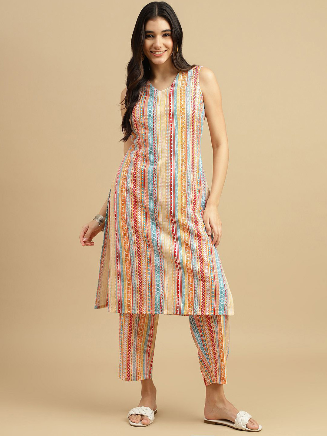

BAESD Printed Sleeveless Tunic With Trousers, Orange
