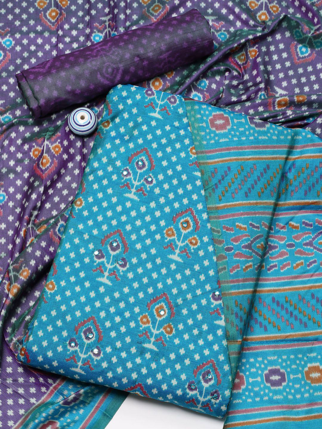 

Meena Bazaar Ethnic Motifs Printed Unstitched Dress Material, Blue
