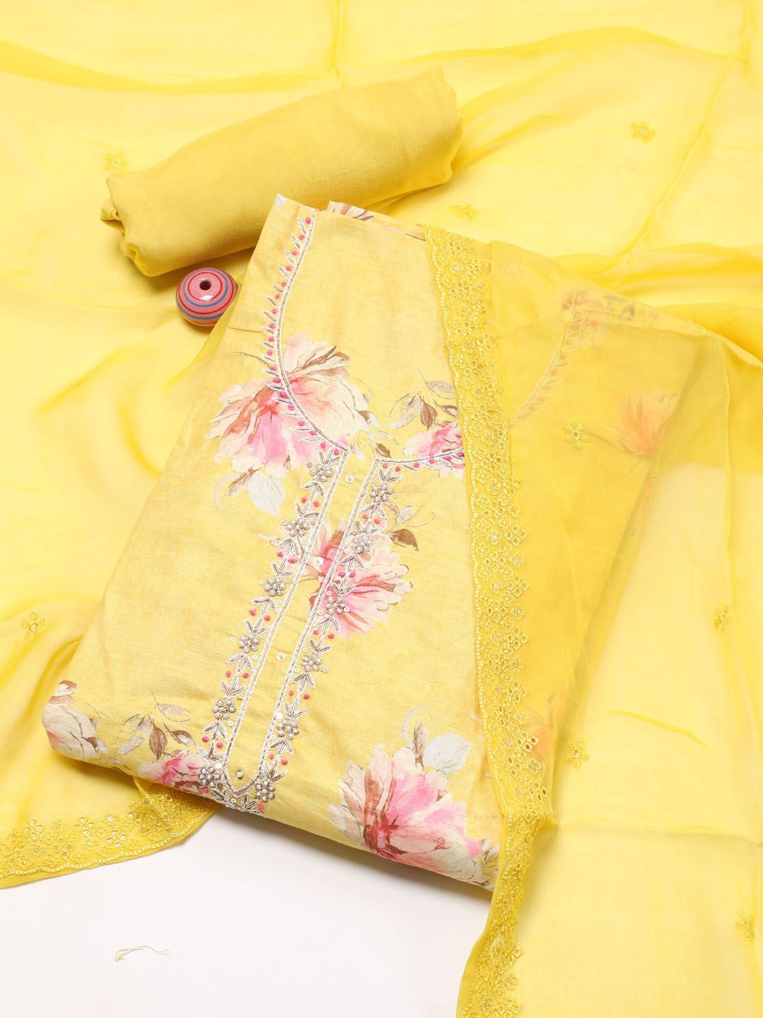 

Meena Bazaar Printed Linen Unstitched Dress Material, Yellow