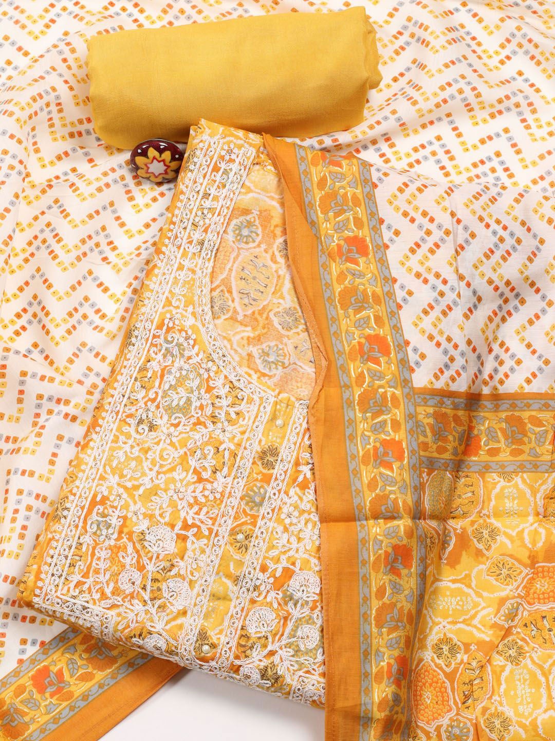 

Meena Bazaar Floral Printed Thread Cotton Unstitched Dress Material, Yellow