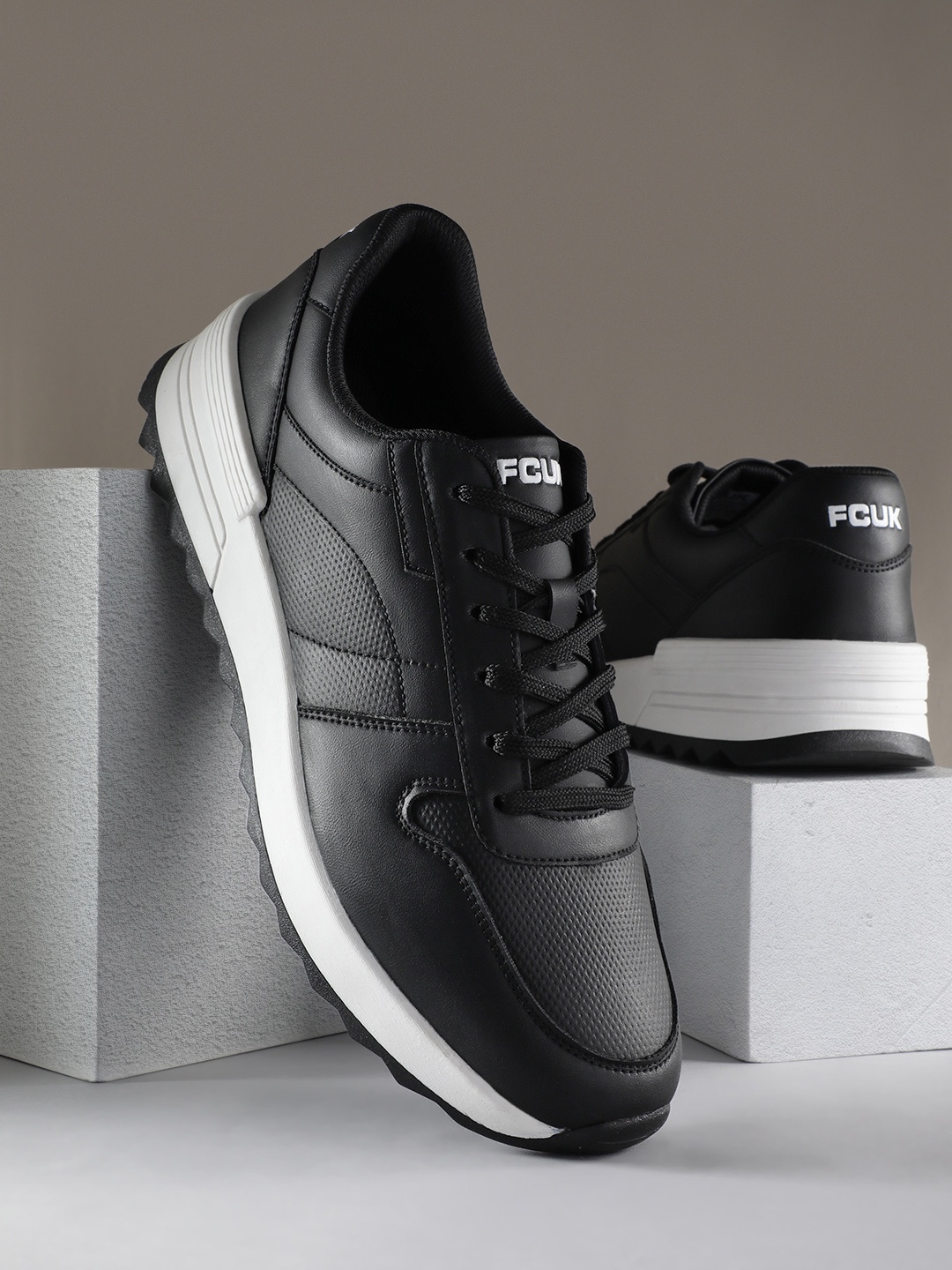 

FCUK Men Contrast Sole Sneakers, Black