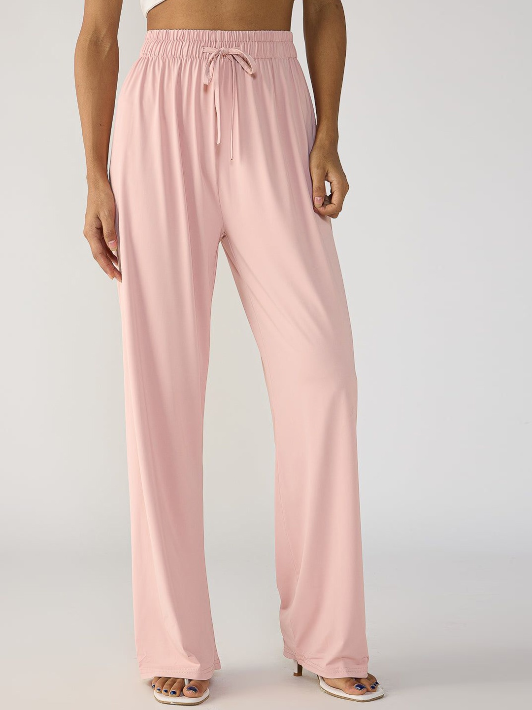 

FREAKINS Blush Pink Elasticated Flared Korean Pants
