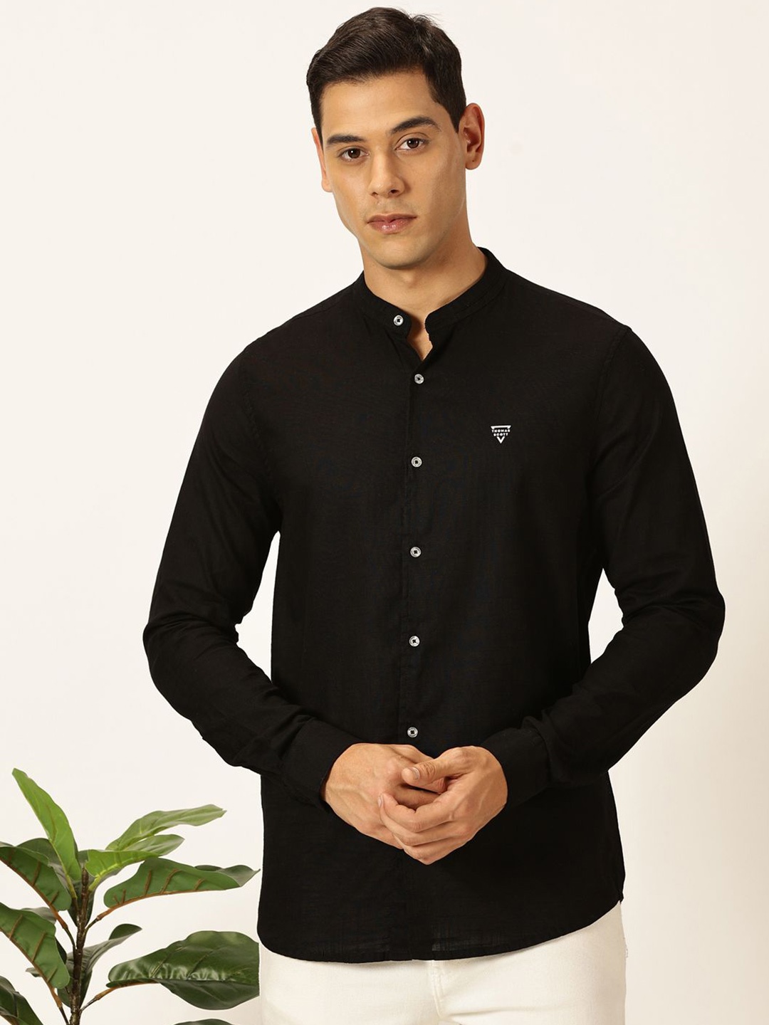 

Thomas Scott Men Premium Slim Fit Opaque Casual Shirt, Black