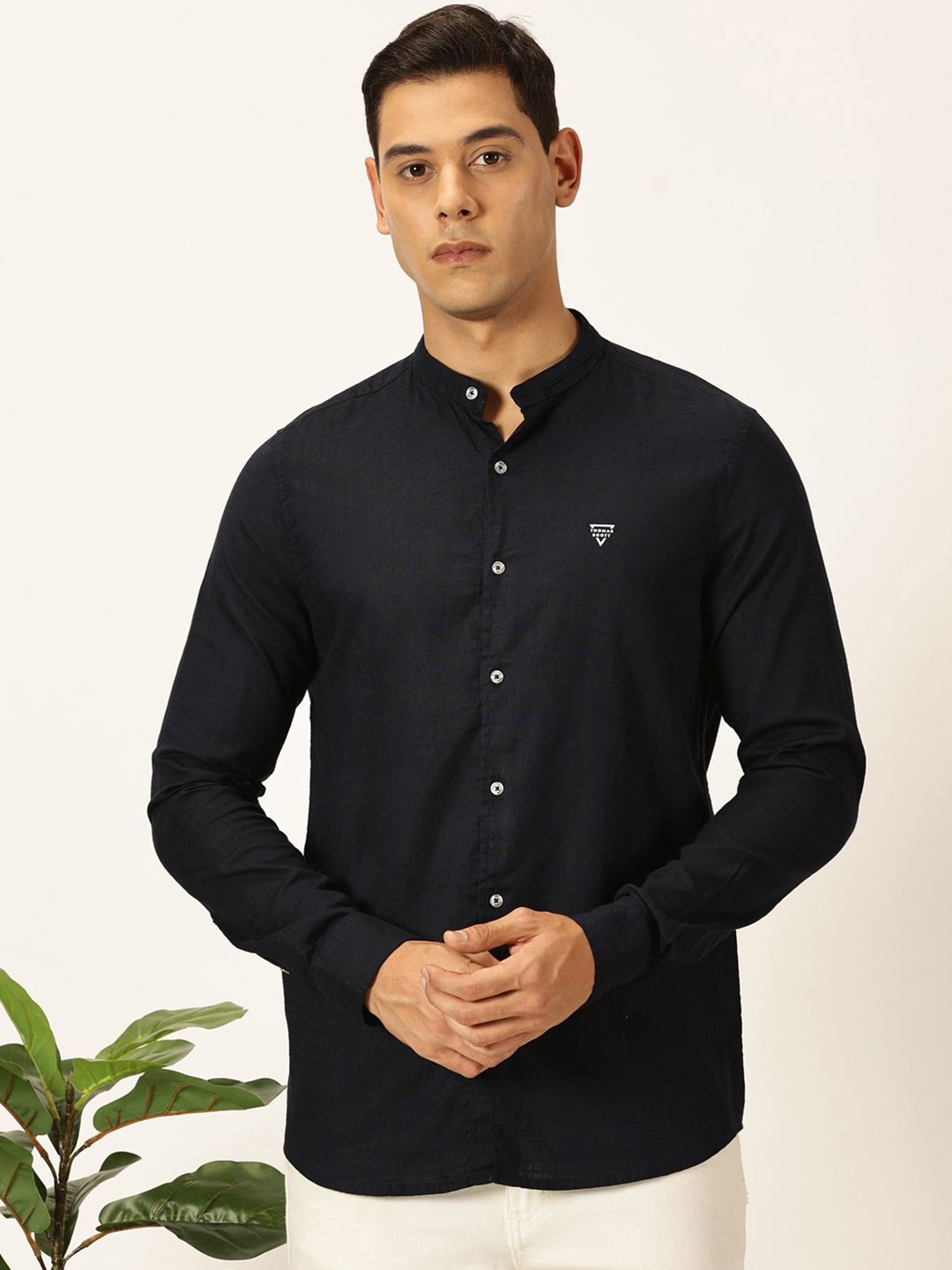 

Thomas Scott Men Premium Slim Fit Opaque Casual Shirt, Navy blue