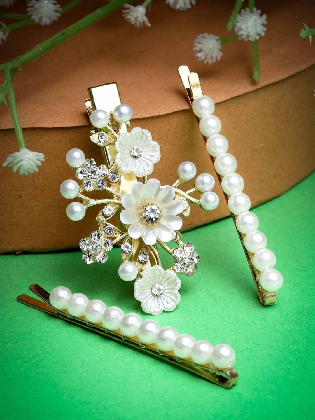 

VOGUE HAIR ACCESSORIES Women Set of 3 Beaded Claw Clip, Off white