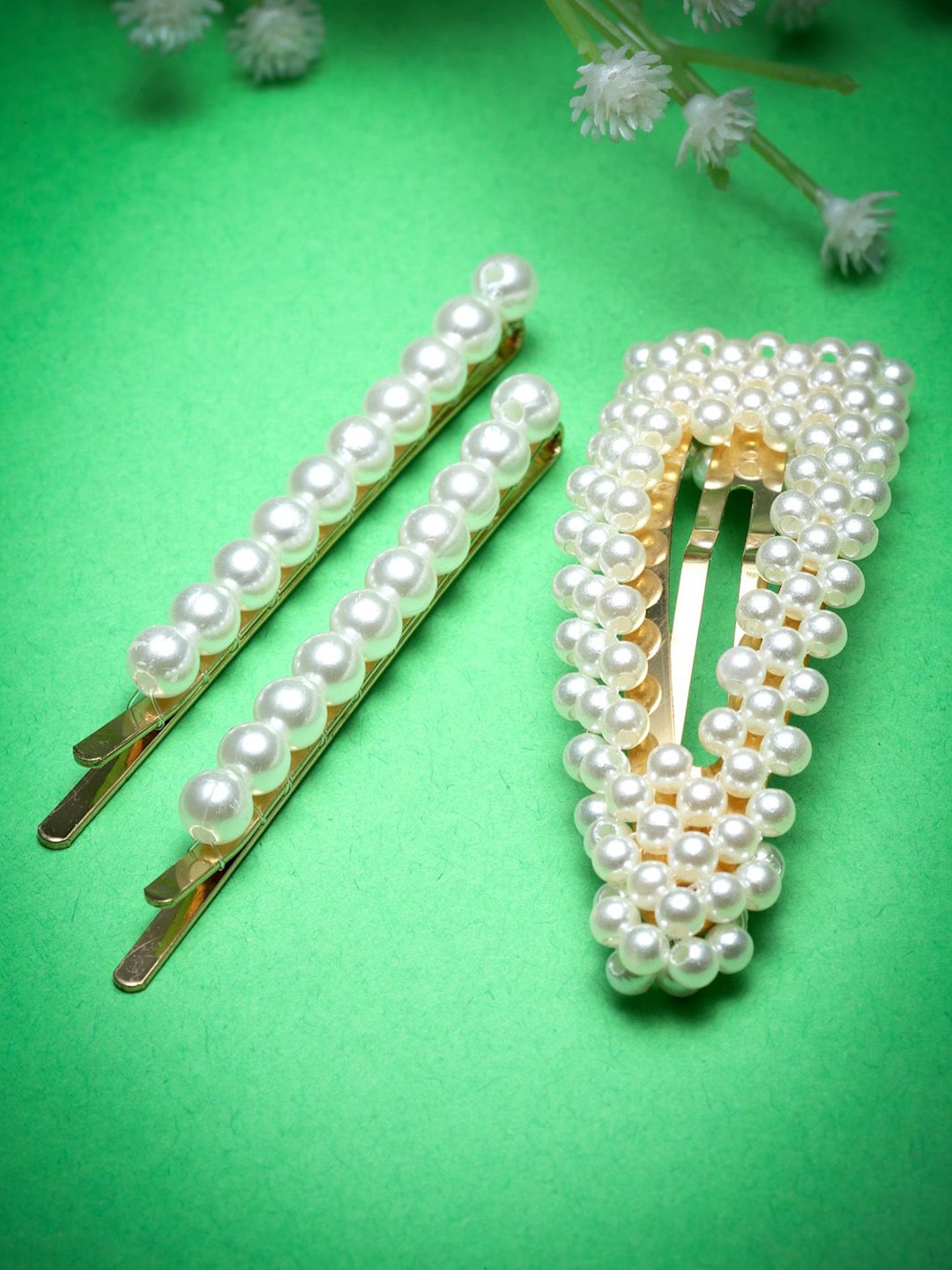 

VOGUE HAIR ACCESSORIES Women Set of 3 Beaded Claw Clip, Off white