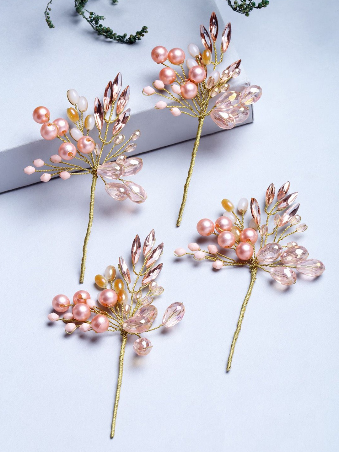 

VOGUE HAIR ACCESSORIES Women Set of 4 Embellished Hair Accessory Set, Pink